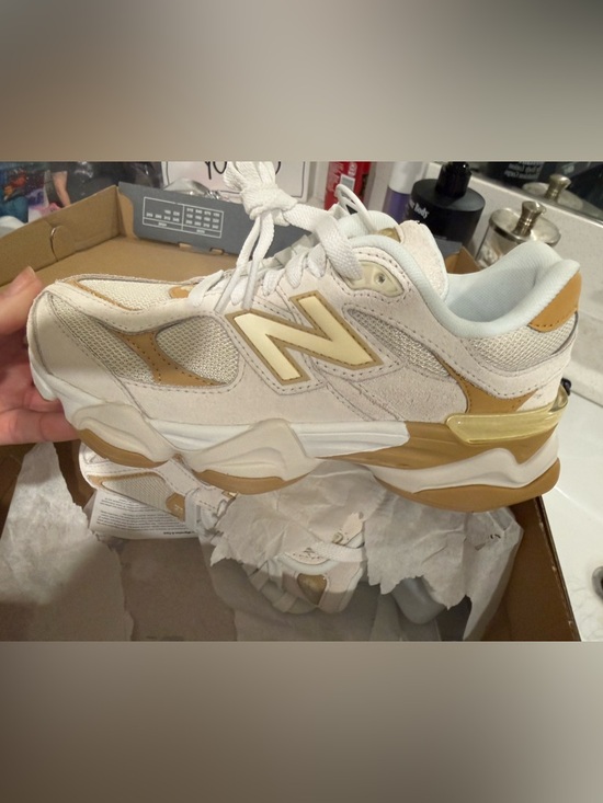 New Balance Shoes - New Balance 9060 Women's White and Gold Chunky Athletic Sneakers